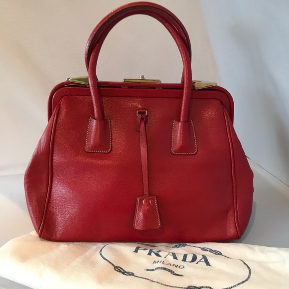 Prada | Bags | Chic Proper Prada Handbag Lipstick Red Leather | Poshmark